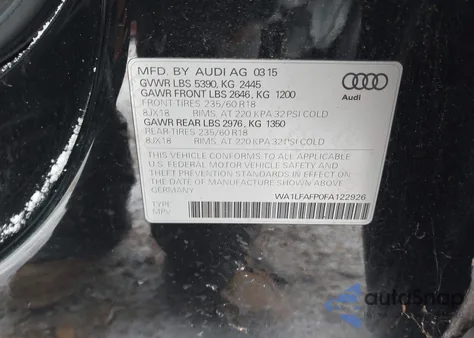 2015 Audi Q5 2.0T Premium из США, поврежденный, VIN WA1LFAFP0FA122926